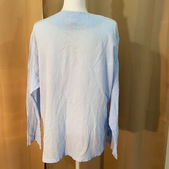 Pale Blue Cheesecloth Boho Embroidered Peasant Blouse - Picture 5 of 9